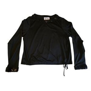 Teddi of California Black Sequin Trim Top Size 8 Long Sleeve Vintage